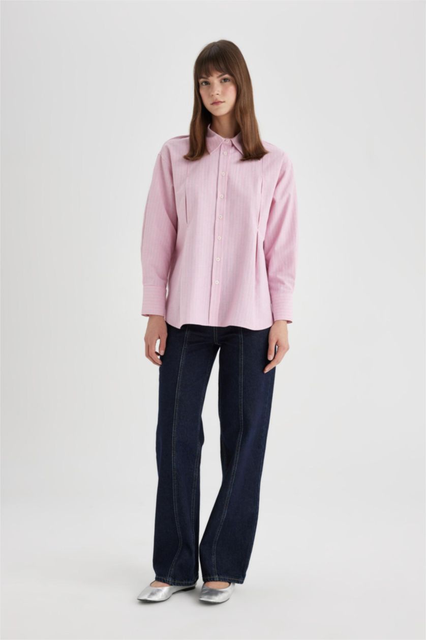 FEMME Rose Chemise Tunique Coupe Relax à Manches Longues Popeline Imprimée