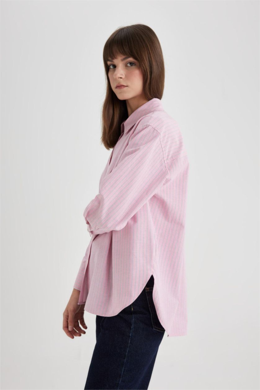 FEMME Rose Chemise Tunique Coupe Relax à Manches Longues Popeline Imprimée