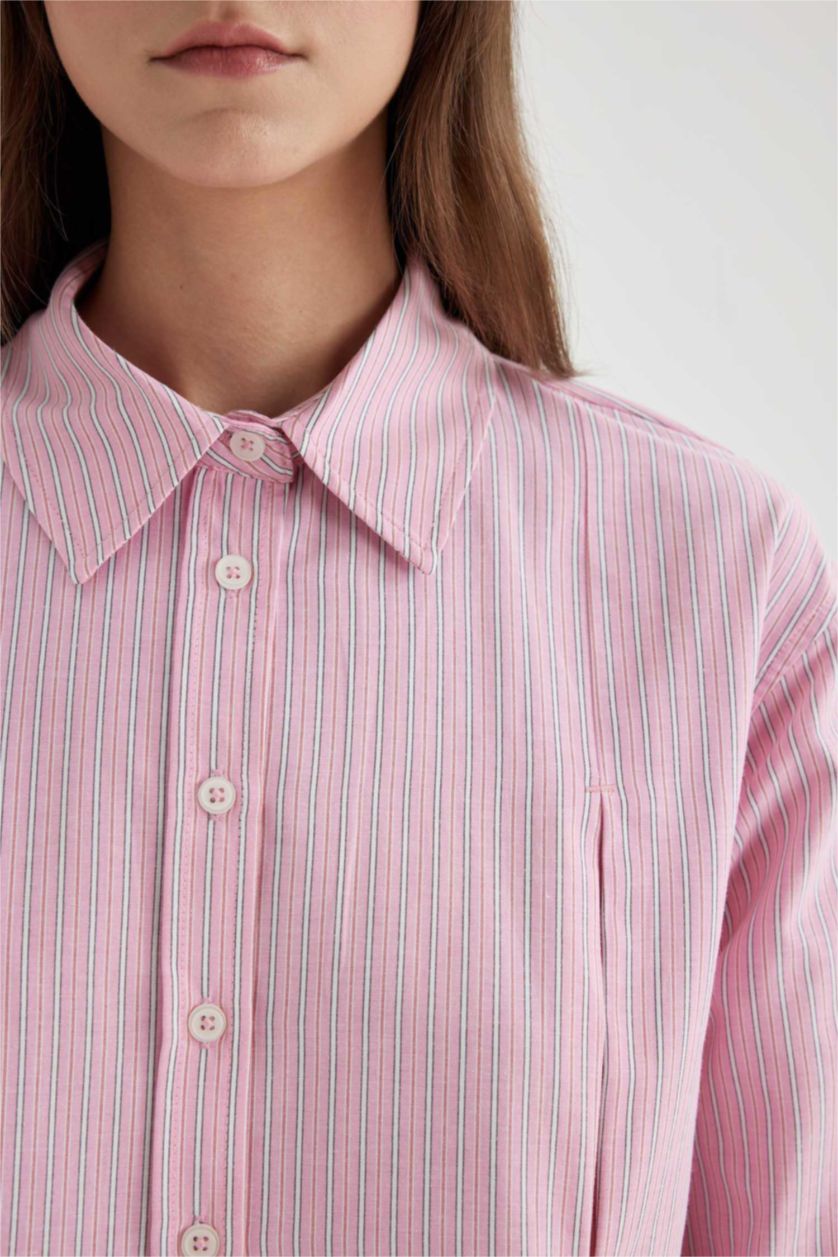 FEMME Rose Chemise Tunique Coupe Relax à Manches Longues Popeline Imprimée