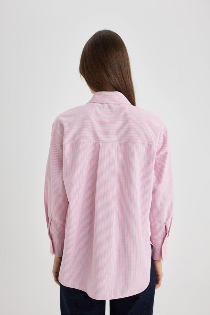 FEMME Rose Chemise Tunique Coupe Relax à Manches Longues Popeline Imprimée