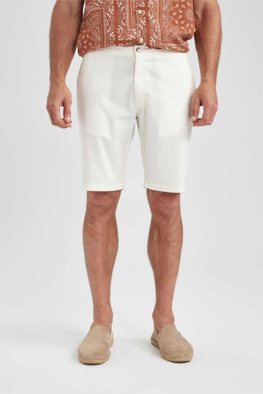 HOMME Écru Short Bermuda à Coupe Régulière