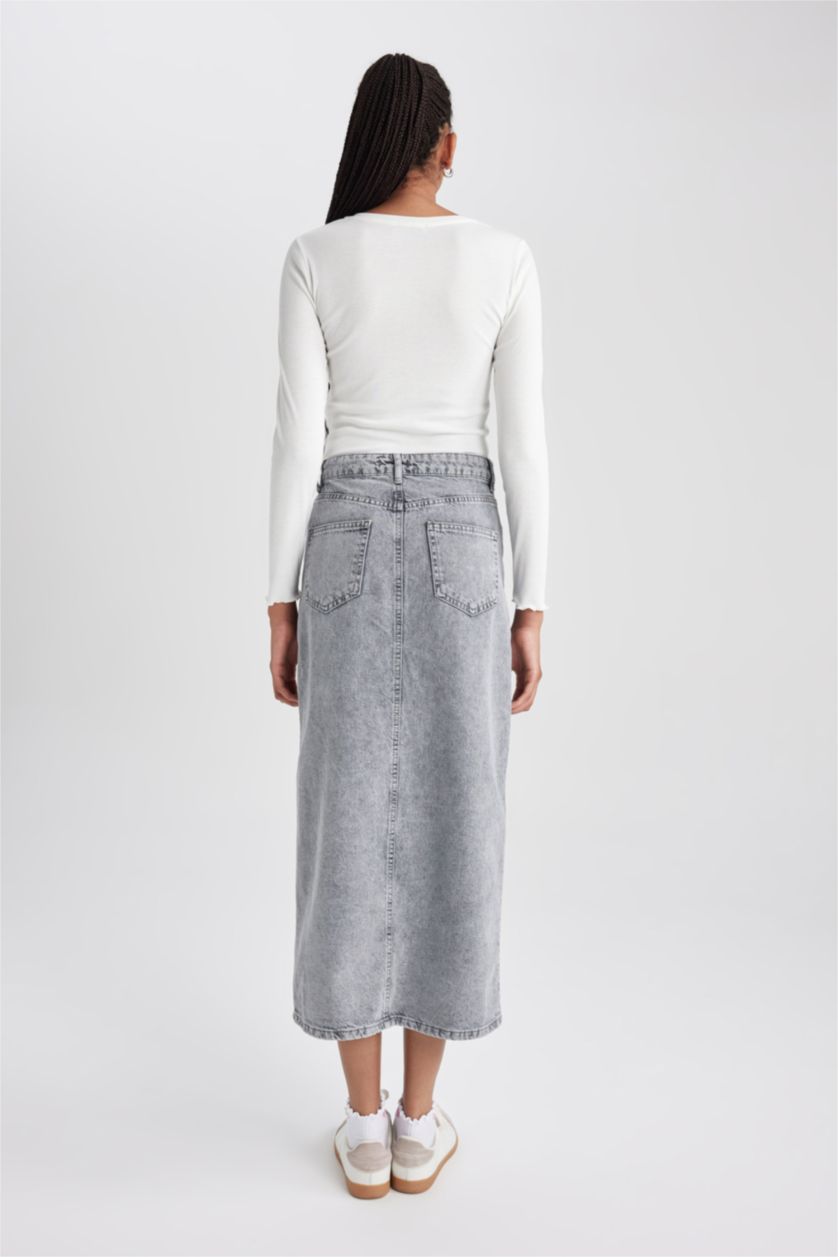 WOMAN Grey Long Fit Denim Skirt
