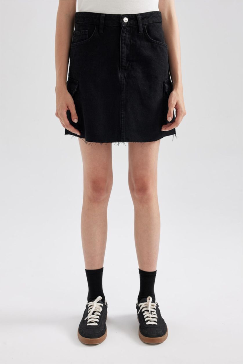 WOMAN Black Cargo Fit Jean Mini Skirt