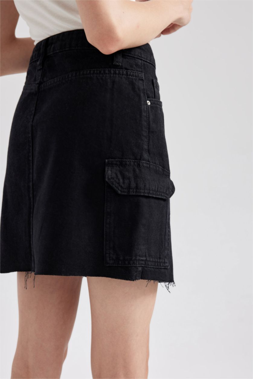 WOMAN Black Cargo Fit Jean Mini Skirt