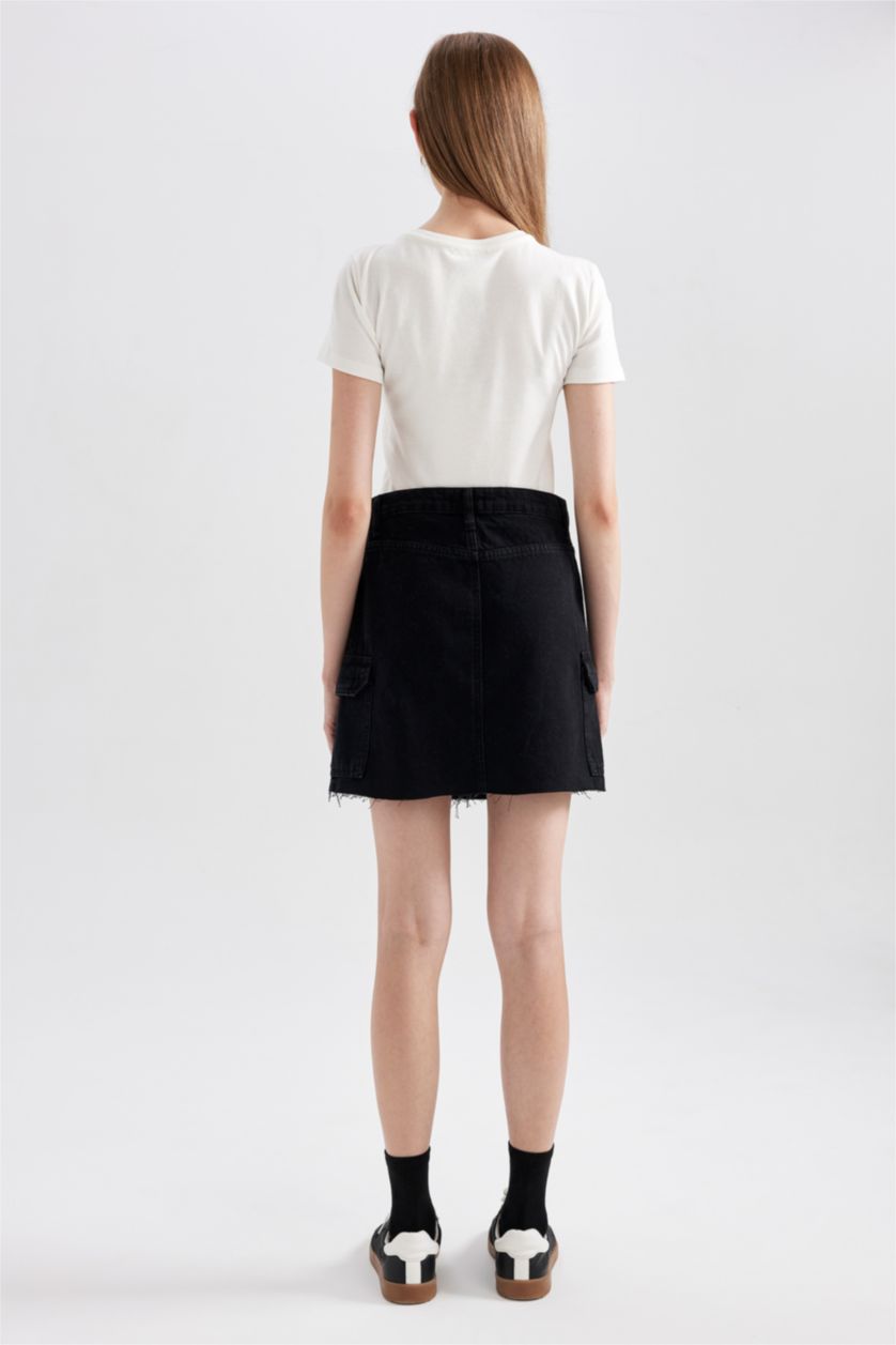 WOMAN Black Cargo Fit Jean Mini Skirt