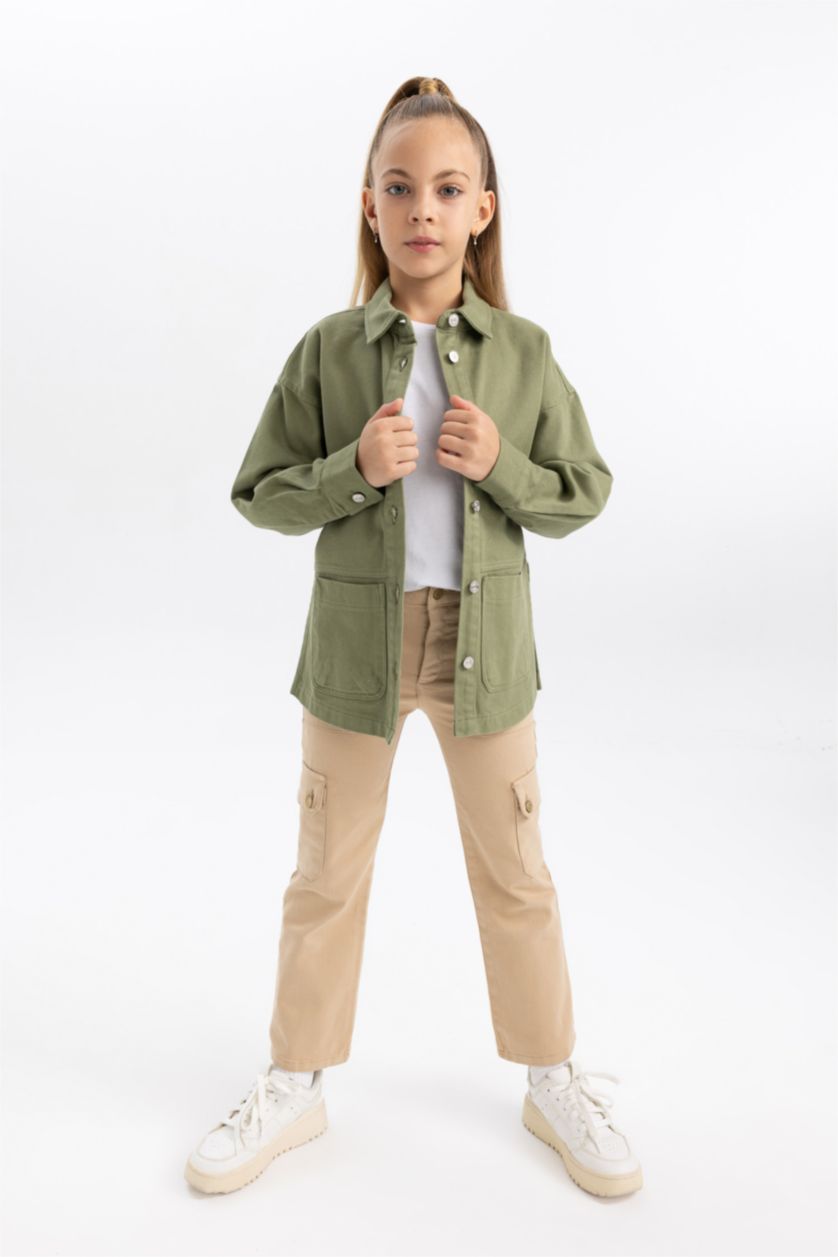 Kız Çocuk - Genç Kız Bej Kargo Fıt İspanyol Paça Pamuklu Pantolon Kız Çocuk