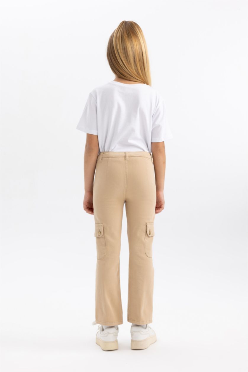 Kız Çocuk - Genç Kız Bej Kargo Fıt İspanyol Paça Pamuklu Pantolon Kız Çocuk