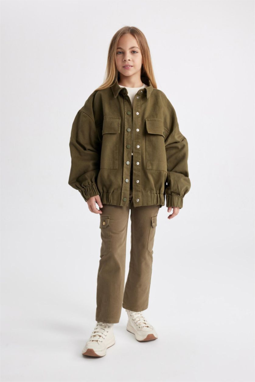 FILLES Kaki Clair Pantalon Cargo Coton à Jambe Large Pour Fille