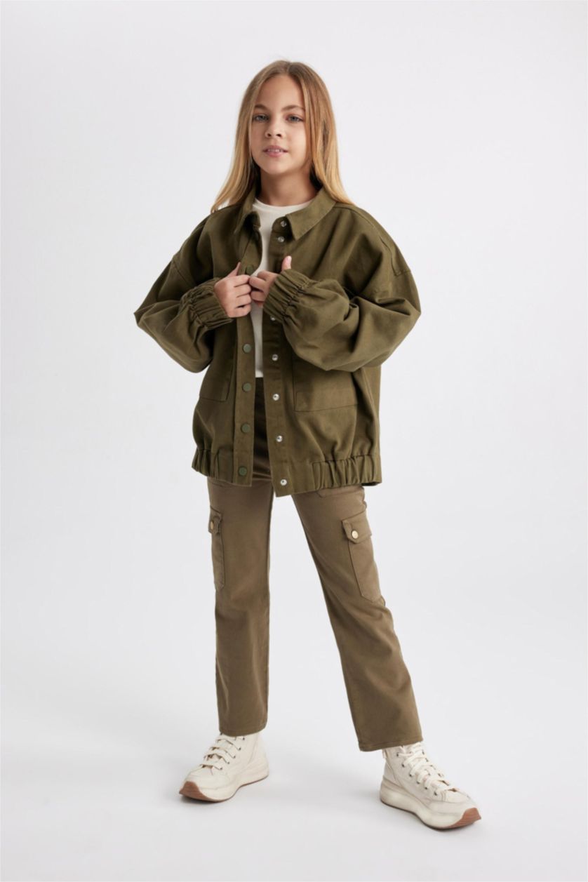 FILLES Kaki Clair Pantalon Cargo Coton à Jambe Large Pour Fille