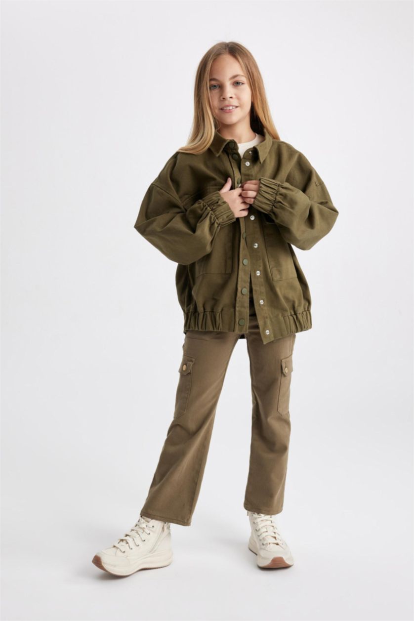 FILLES Kaki Clair Pantalon Cargo Coton à Jambe Large Pour Fille