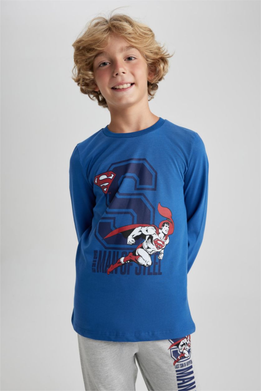 BOYS & TEENS Blue 2 piece Regular Fit Superman Licensed Knitted Pyjamas