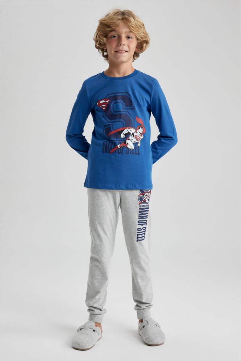 BOYS & TEENS Blue 2 piece Regular Fit Superman Licensed Knitted Pyjamas