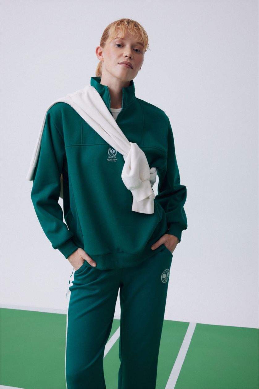 Жіночий Зелений Світшот оверсайз з коміром стійкою з товстої тканини для жінок