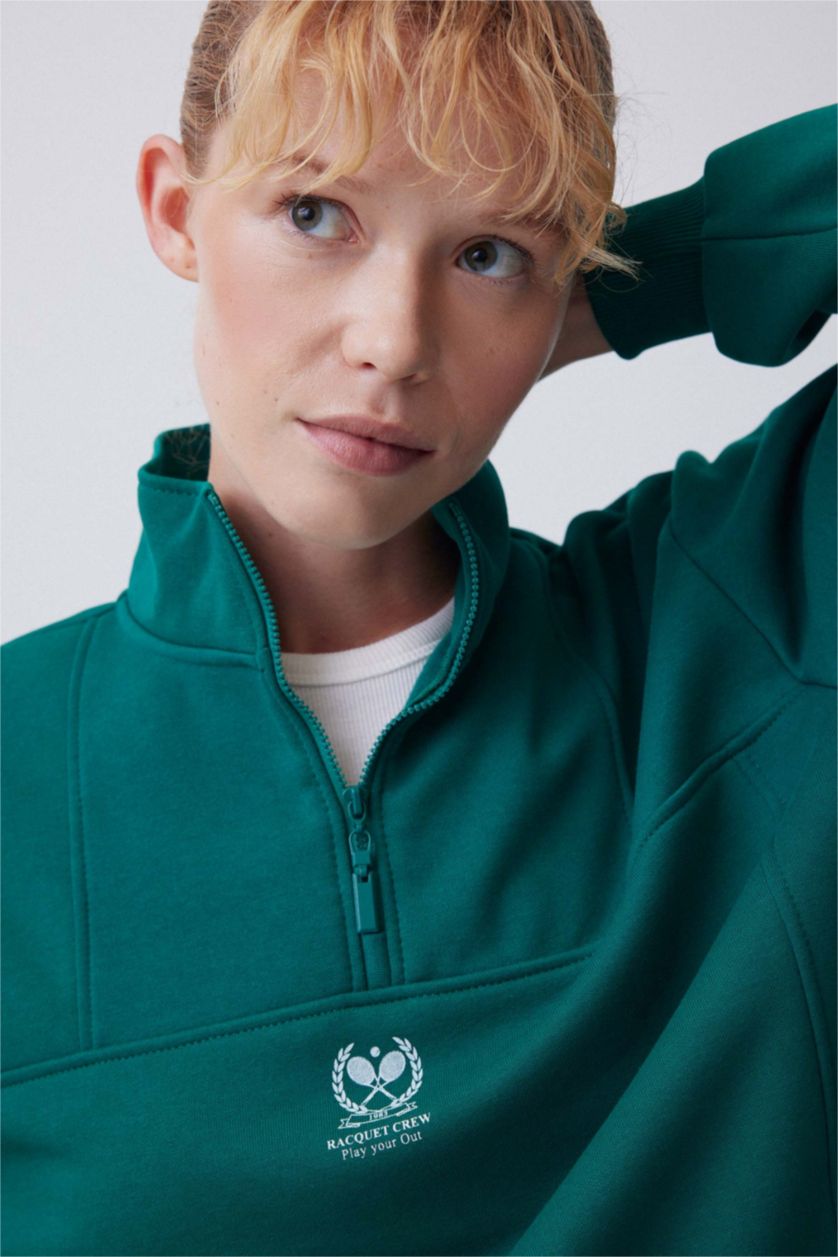 Жіночий Зелений Світшот оверсайз з коміром стійкою з товстої тканини для жінок