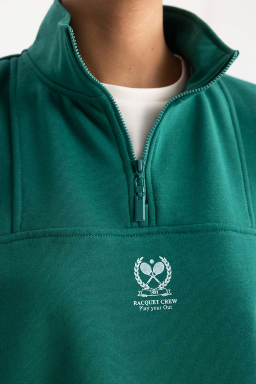 Жіночий Зелений Світшот оверсайз з коміром стійкою з товстої тканини для жінок