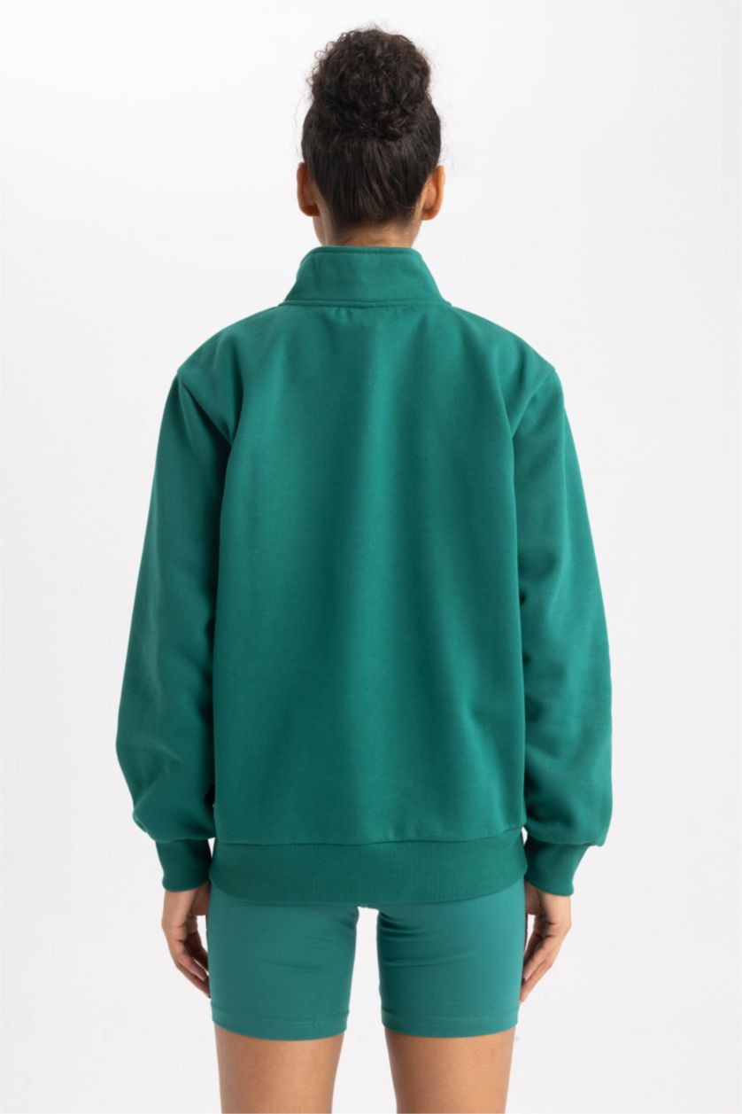 Жіночий Зелений Світшот оверсайз з коміром стійкою з товстої тканини для жінок