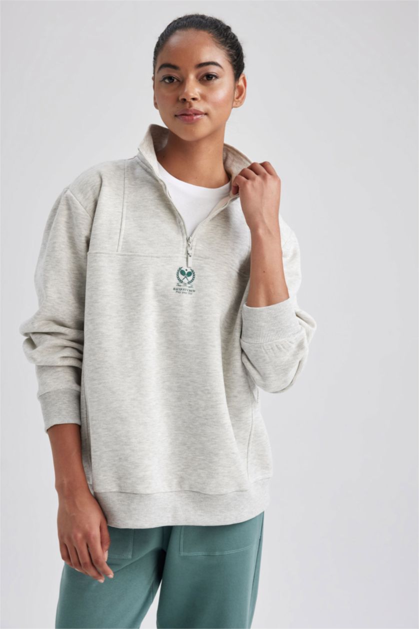 FEMME Gris Clair Sweat- Shirt Coupe Oversize À Manches Longue  De DefactoFit