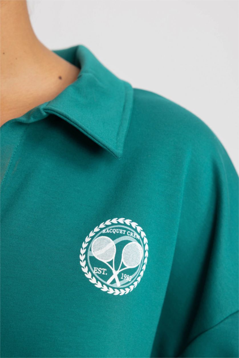 Жіночий Зелений Світшот оверсайз з вирізом поло з принтом слоганом Неопрен для жінок