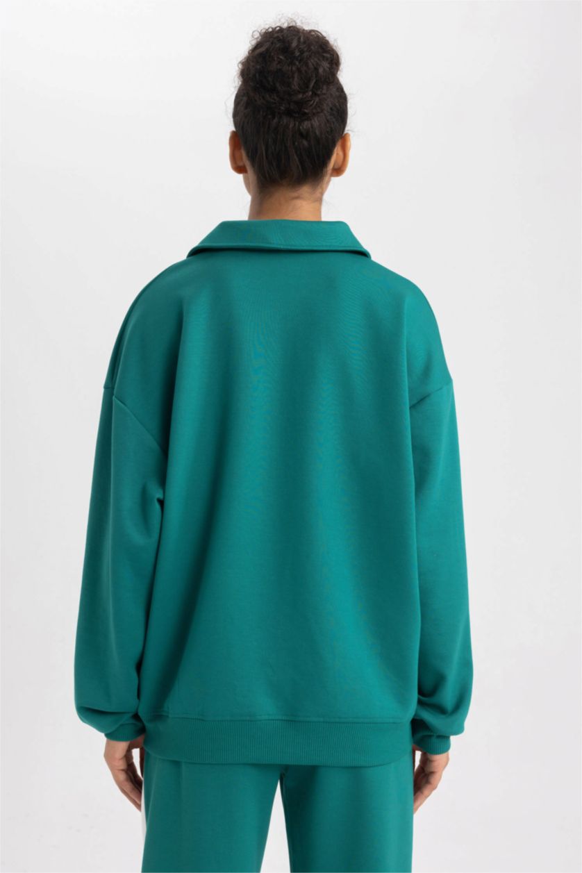 Жіночий Зелений Світшот оверсайз з вирізом поло з принтом слоганом Неопрен для жінок