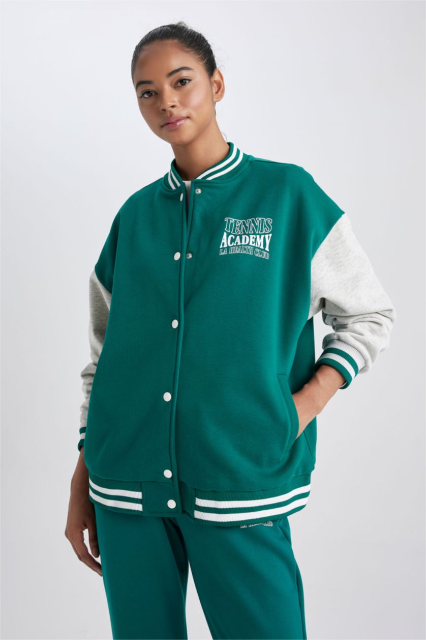 Kadın Yeşil Oversıze Kalın Sweatshirt Kumaşı Hırka