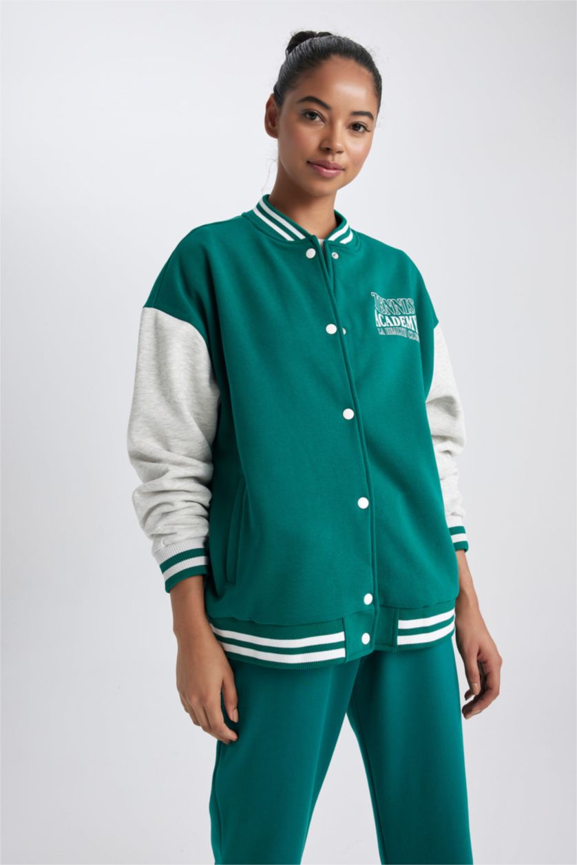 Kadın Yeşil Oversıze Kalın Sweatshirt Kumaşı Hırka