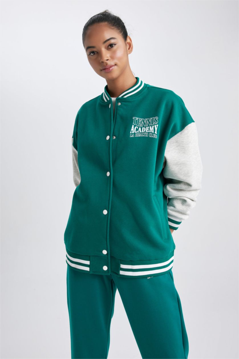 Kadın Yeşil Oversıze Kalın Sweatshirt Kumaşı Hırka