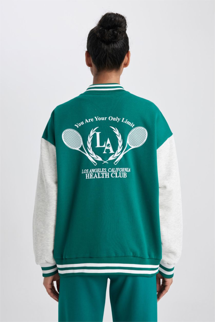 Kadın Yeşil Oversıze Kalın Sweatshirt Kumaşı Hırka