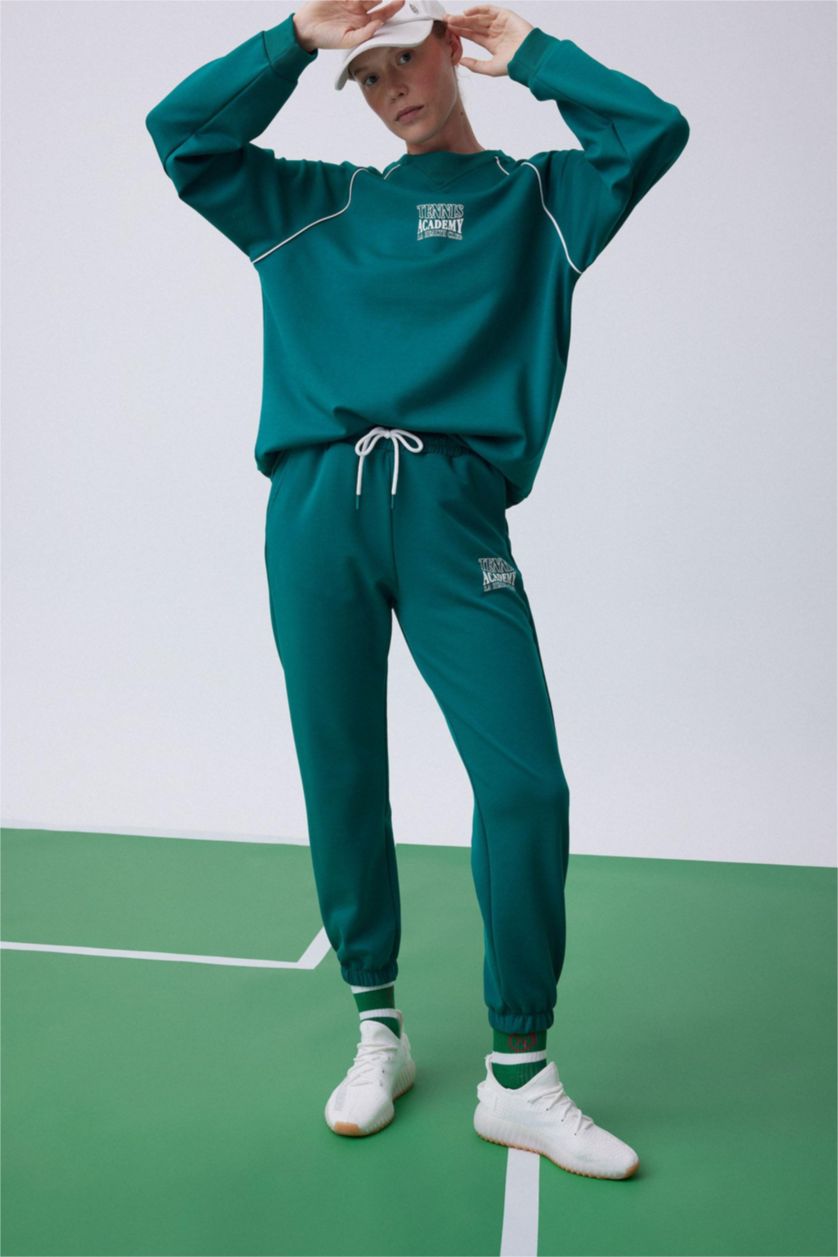 حريمي أخضر بنطلون سويت بانتس قماش سكوبا قصة عادية من DeFactoFit