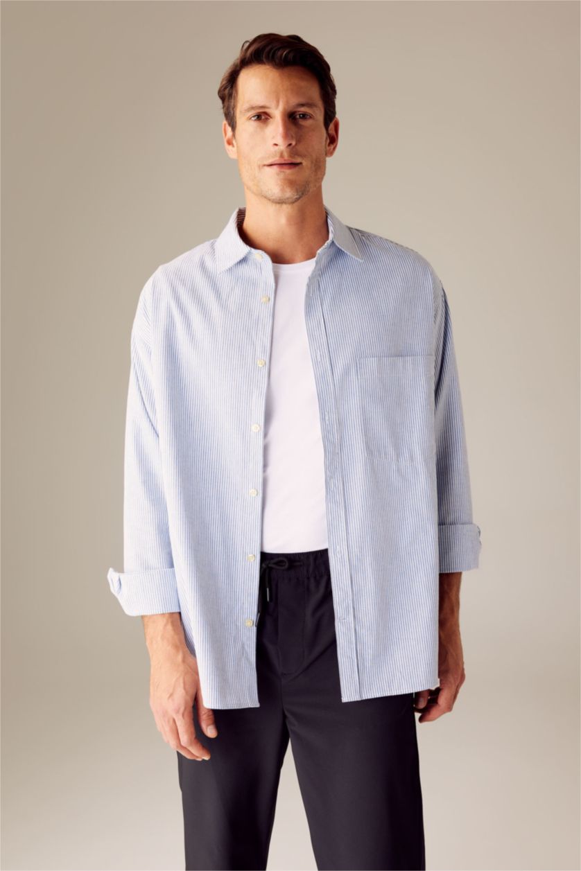 رجال أزرق قميص بولو مطبوع قصة مريحة