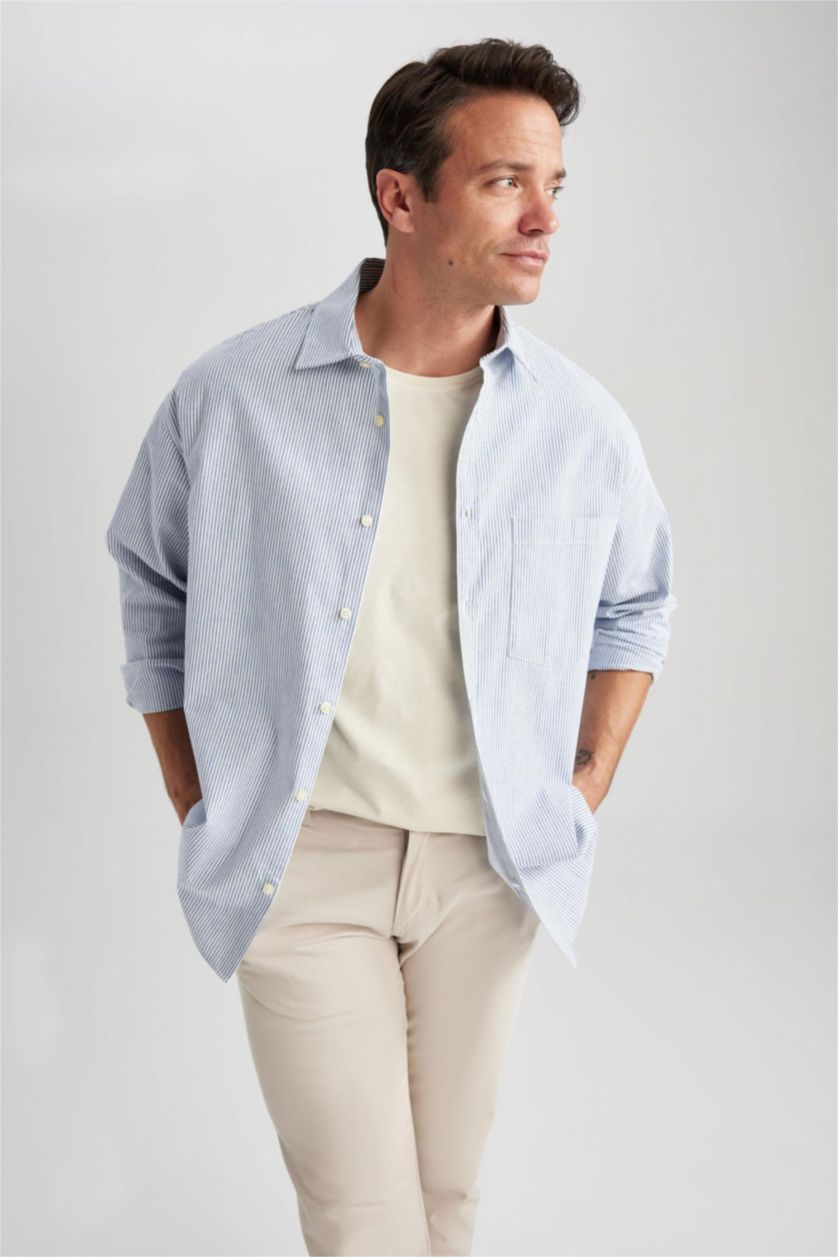 رجال أزرق قميص بولو مطبوع قصة مريحة