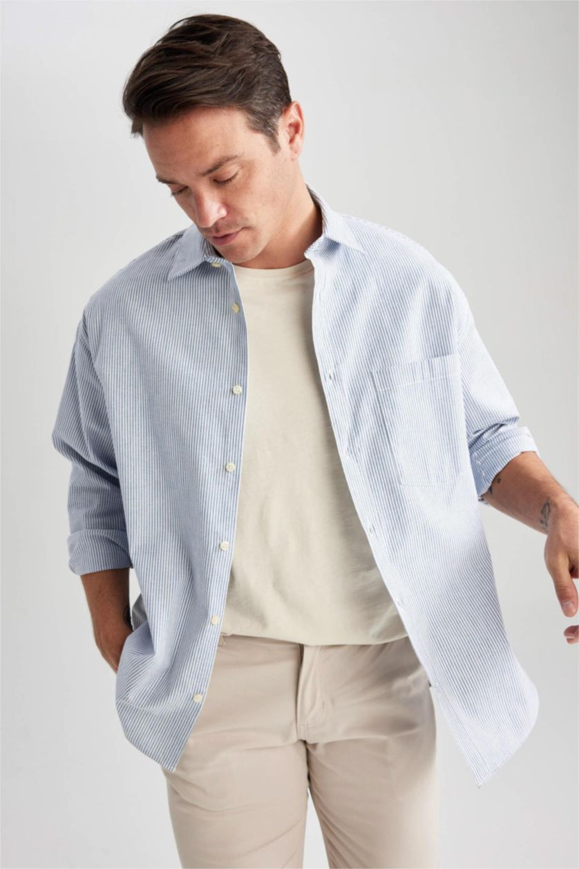 رجال أزرق قميص بولو مطبوع قصة مريحة