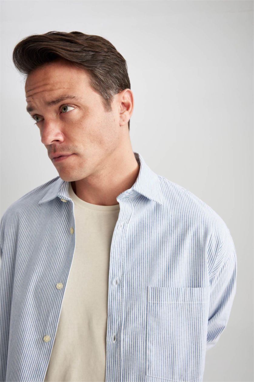 رجال أزرق قميص بولو مطبوع قصة مريحة