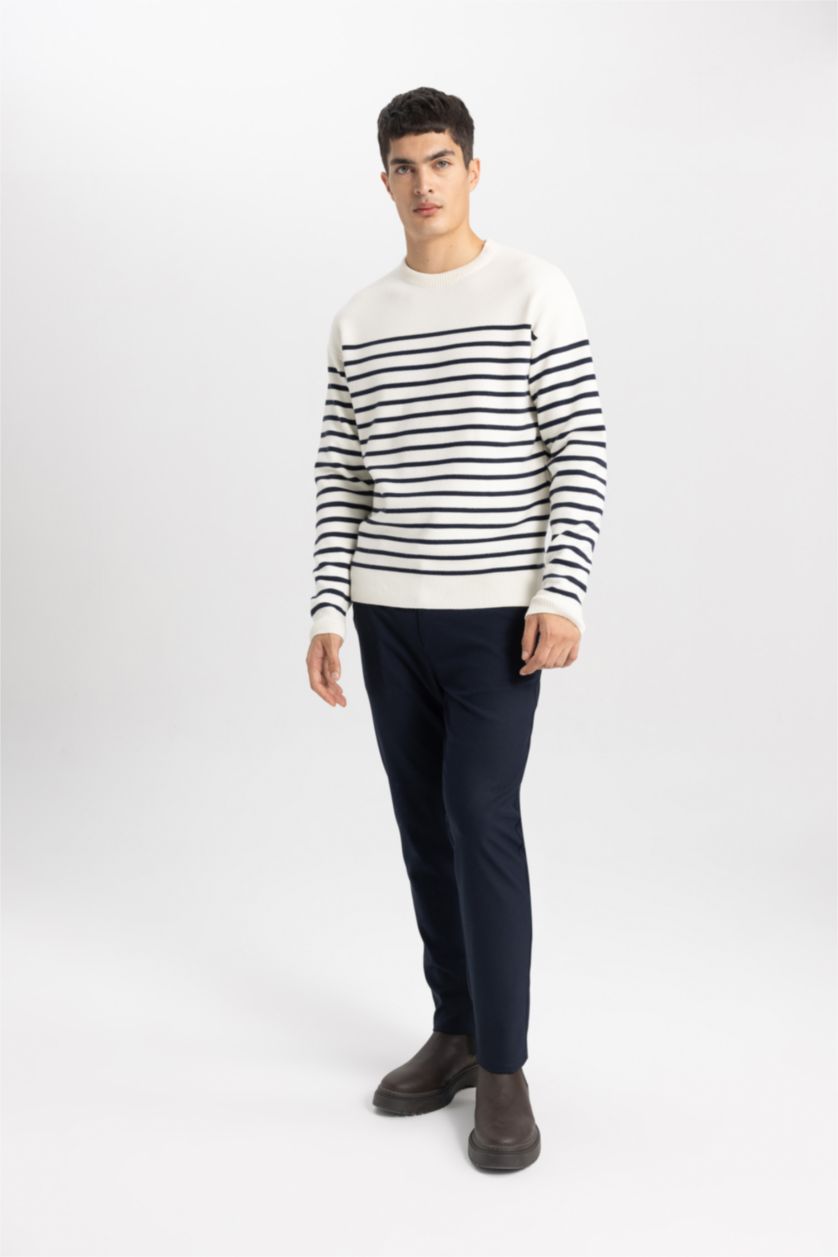 Erkek Ekru Relax Fıt Triko Kazak