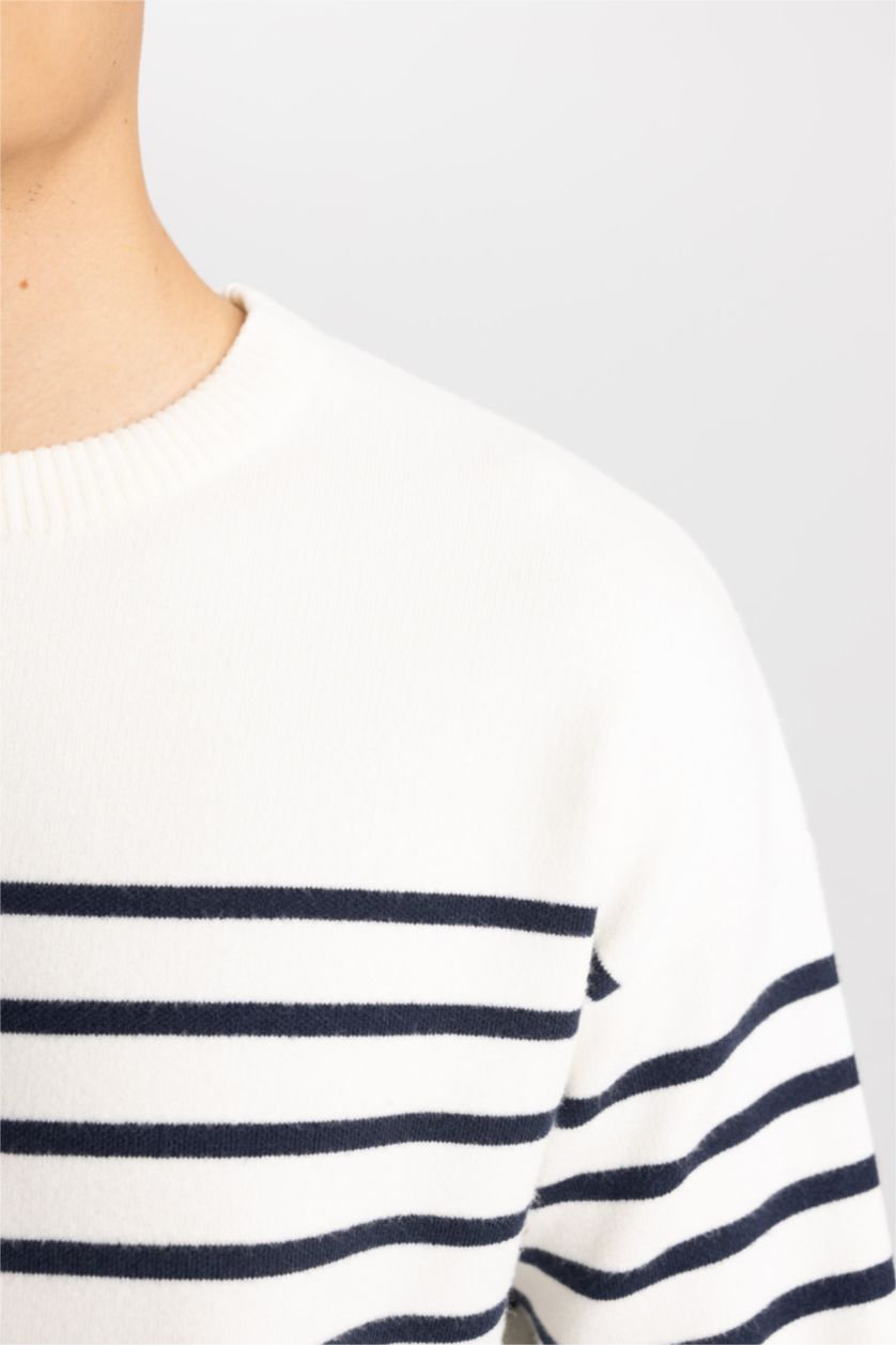 Erkek Ekru Relax Fıt Triko Kazak