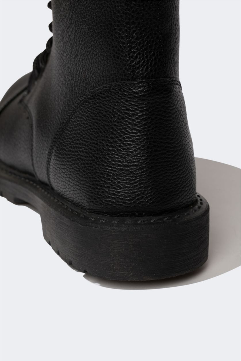 رجالي أسود بوت رجالي جلد صناعي بكعب عالي برباط وسوسته