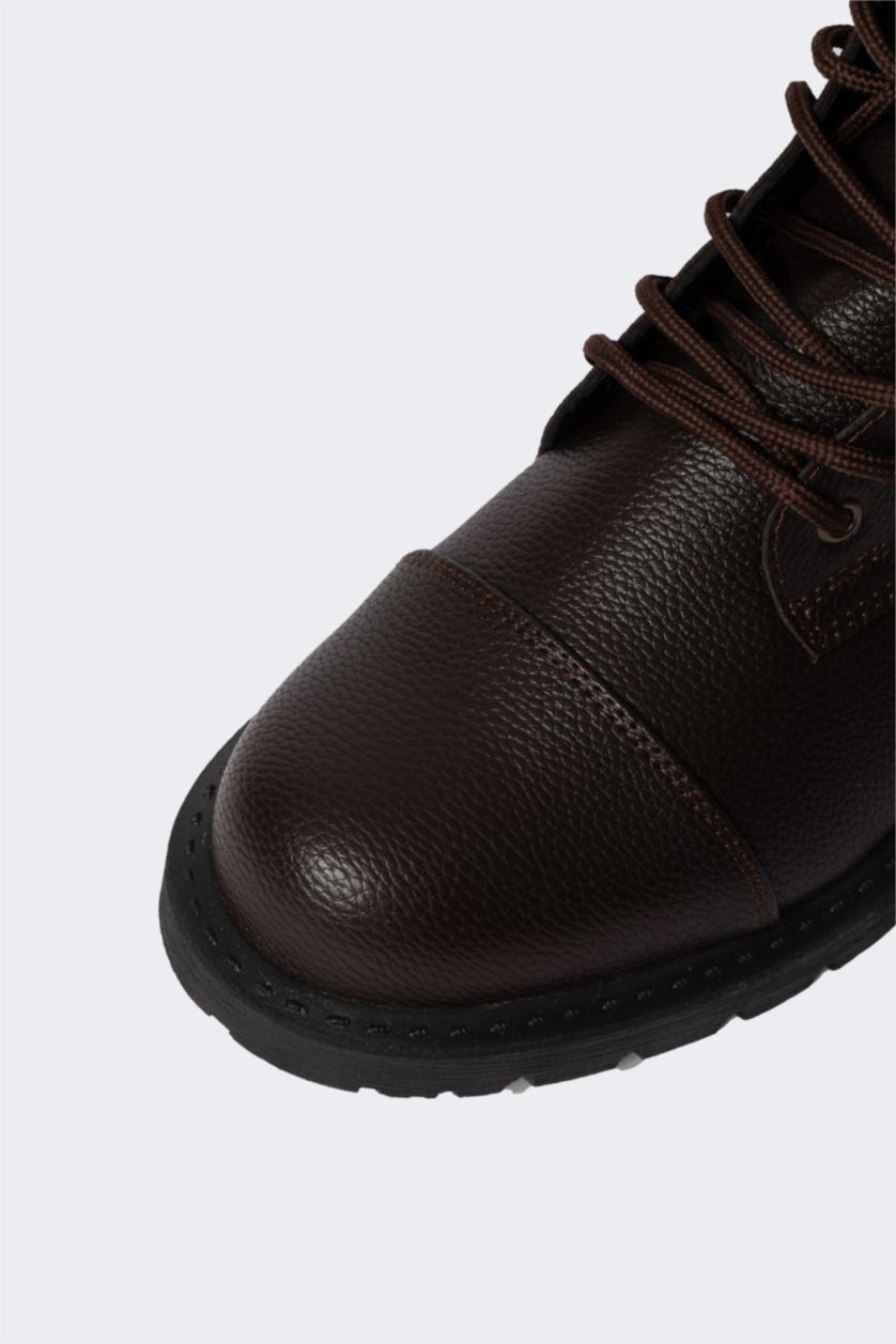 رجالي بني بوت رجالي جلد صناعي بكعب عالي برباط وسوسته