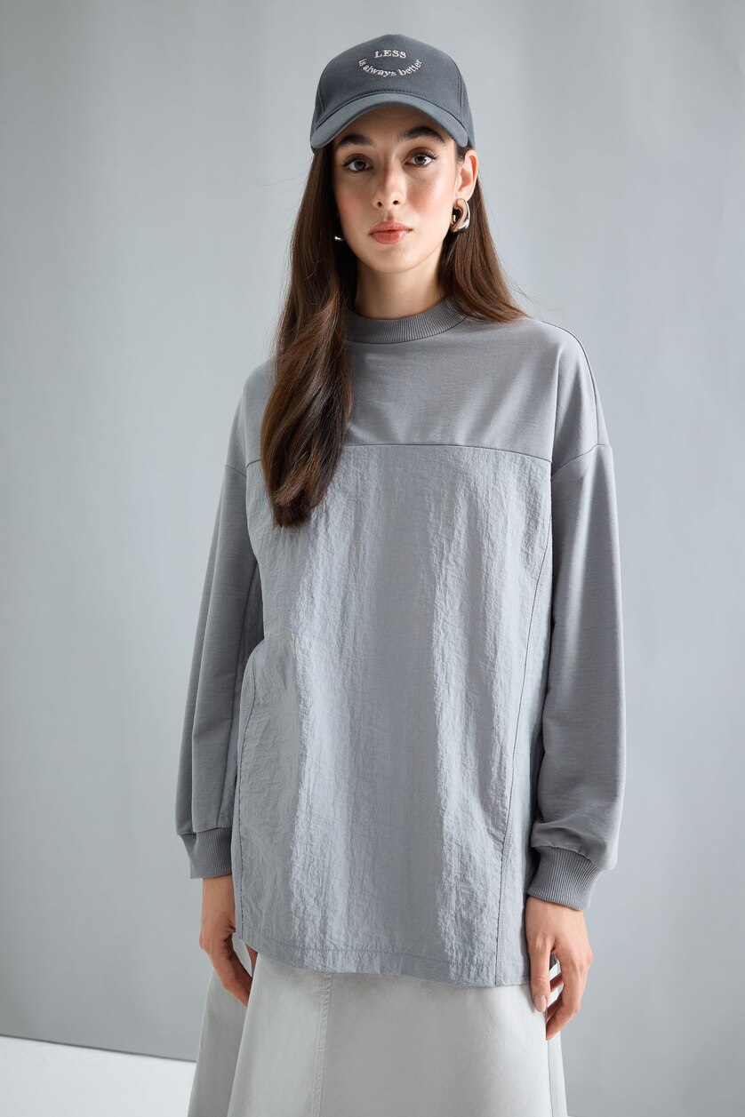 نساء رمادي Regular Fit Long Sleeve Tunic