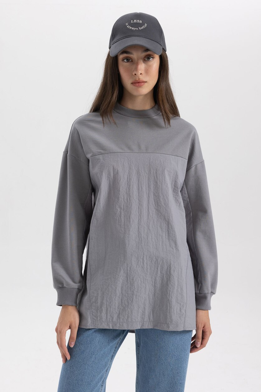 نساء رمادي Regular Fit Long Sleeve Tunic