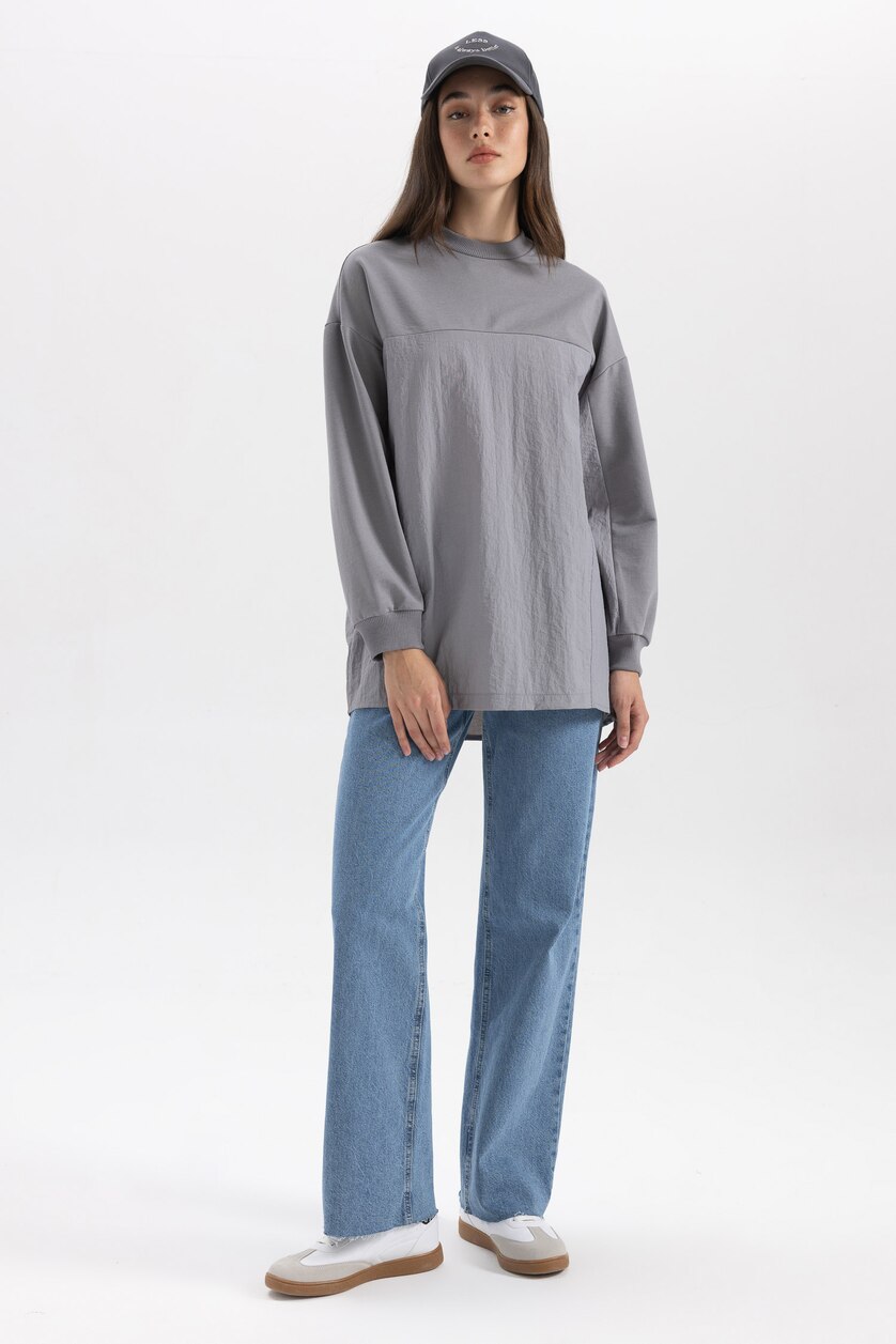 نساء رمادي Regular Fit Long Sleeve Tunic