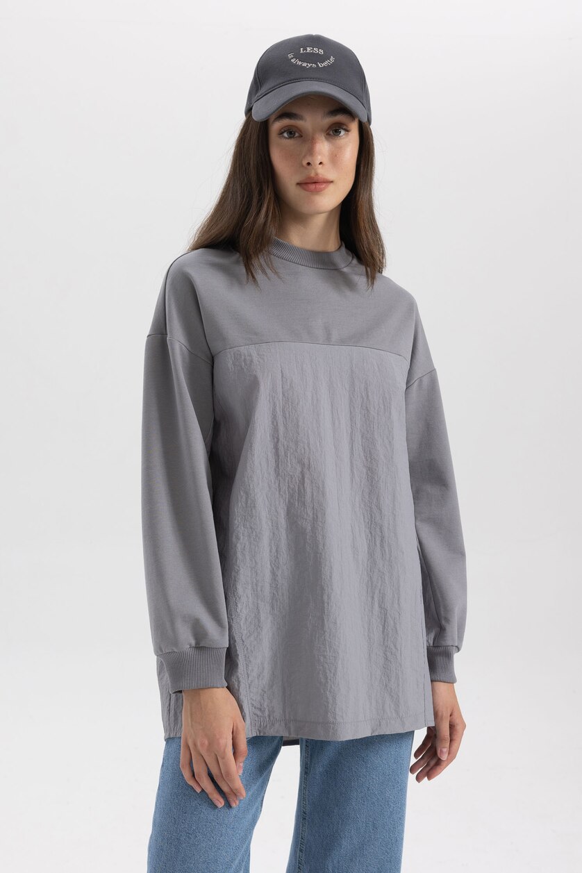 نساء رمادي Regular Fit Long Sleeve Tunic