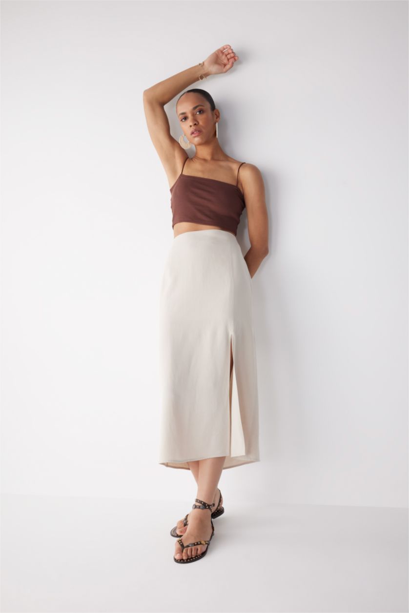 FEMME Beige Jupe Lin Mélangé Taille Normale Doublé