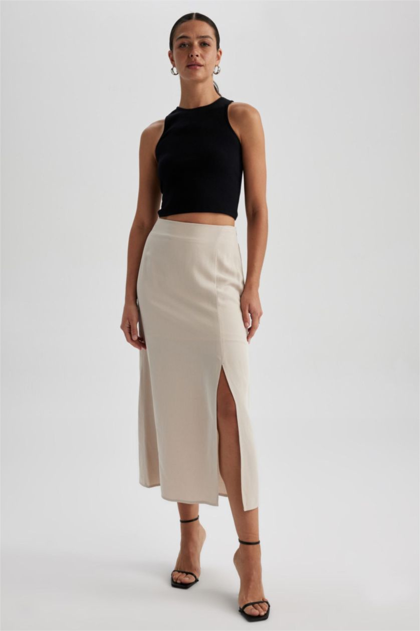 FEMME Beige Jupe Lin Mélangé Taille Normale Doublé