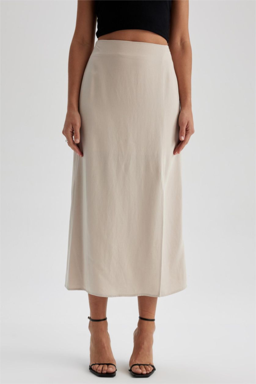 FEMME Beige Jupe Lin Mélangé Taille Normale Doublé