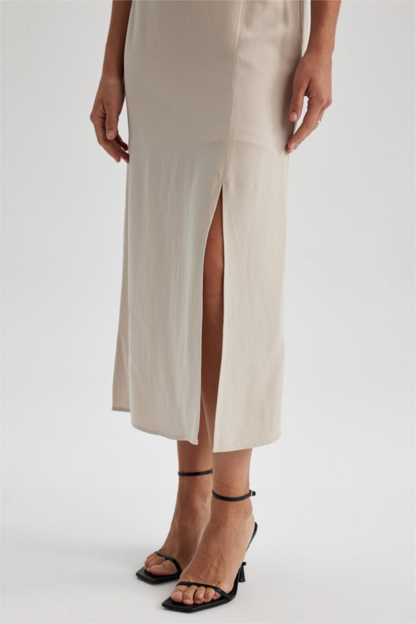 FEMME Beige Jupe Lin Mélangé Taille Normale Doublé