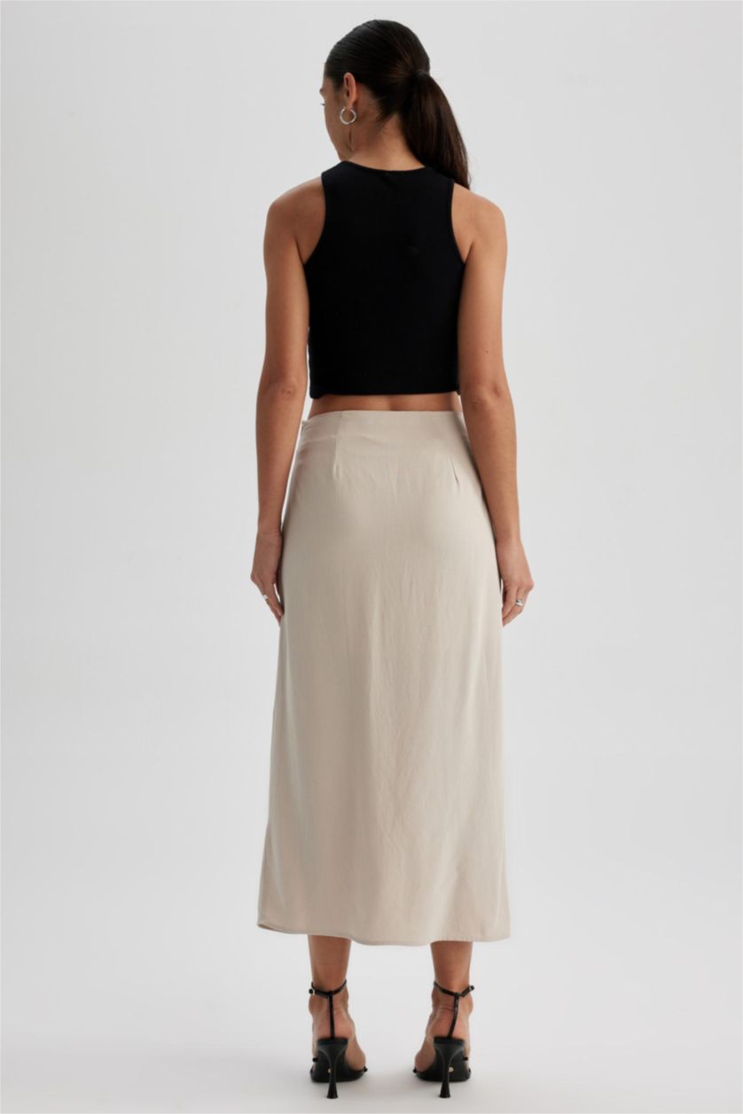 FEMME Beige Jupe Lin Mélangé Taille Normale Doublé