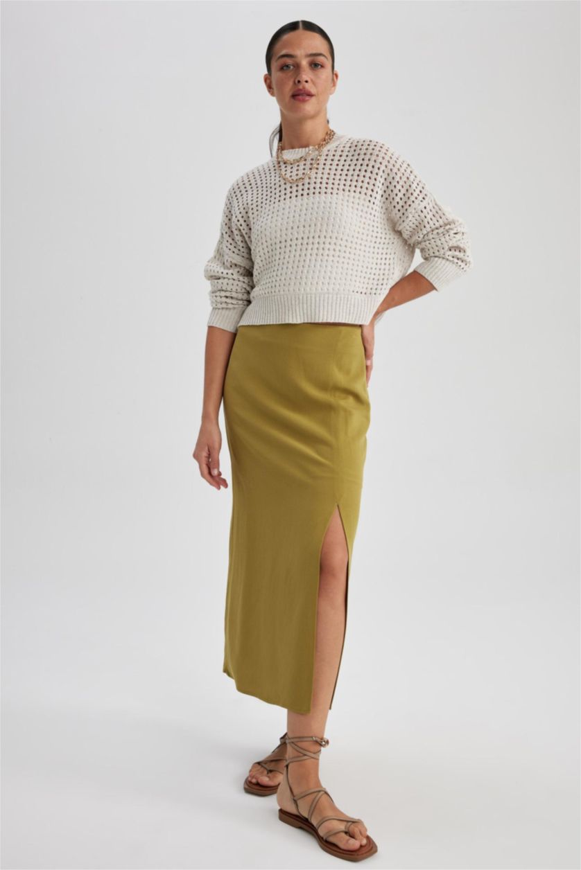 Женщины Хаки Юбка миди со средней талией