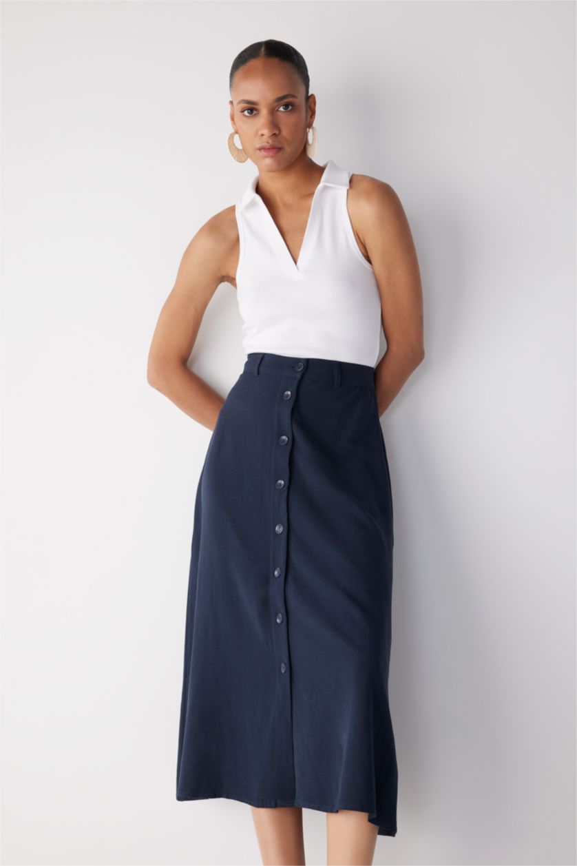 FEMME Marin Jupe En Tissés Lin Mélangé Taille Normale Doublé