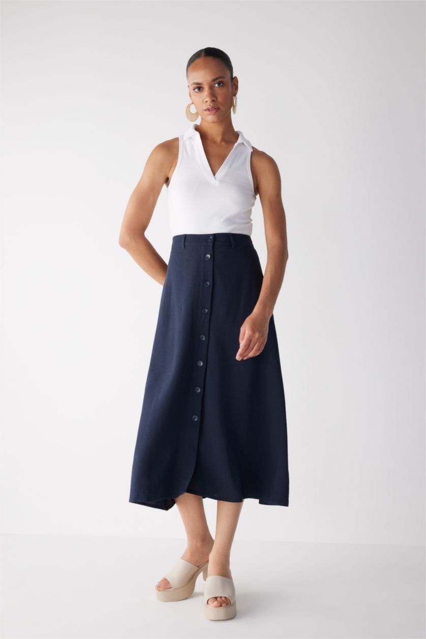 FEMME Marin Jupe En Tissés Lin Mélangé Taille Normale Doublé