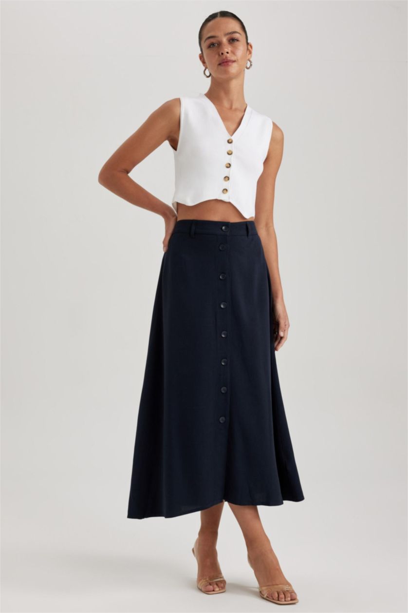 FEMME Marin Jupe En Tissés Lin Mélangé Taille Normale Doublé