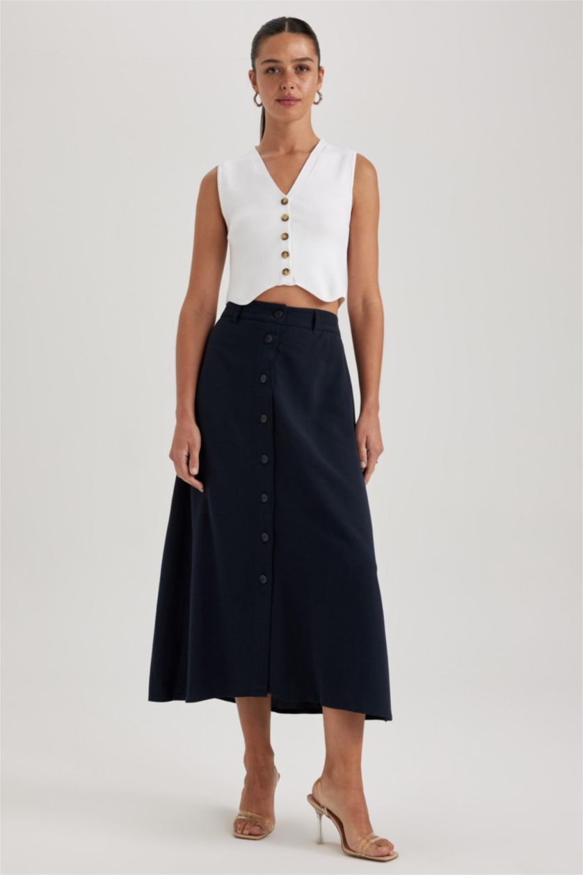 FEMME Marin Jupe En Tissés Lin Mélangé Taille Normale Doublé